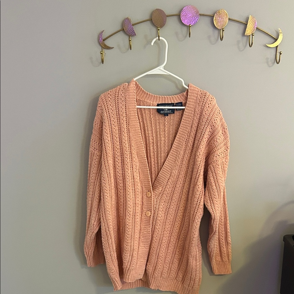 Light Peach Open-Weave Button Cardigan Sweater - Women's